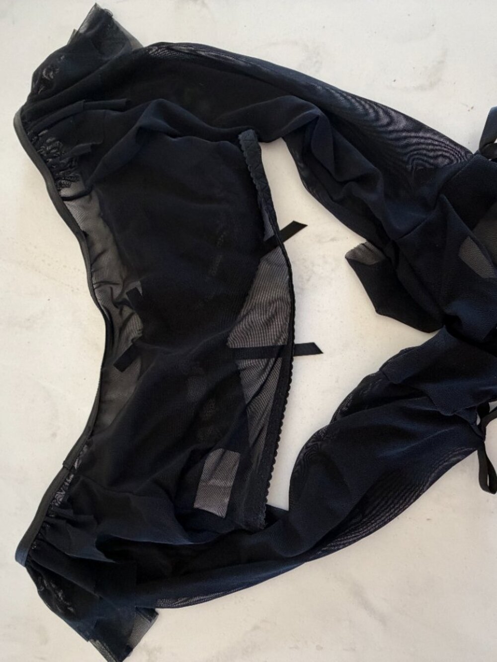 Sexy Black Lace Mesh Babydoll Lingerie Set Ruffle Trim Sheer See Through Nightwe - Picture 6 of 15